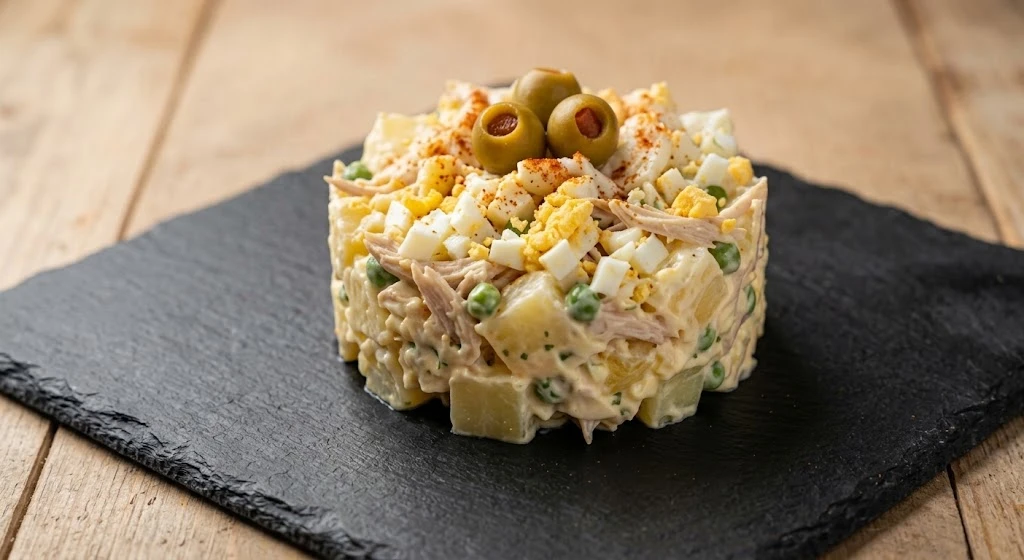 Ensaladilla rusa con aceitunas y pimentón